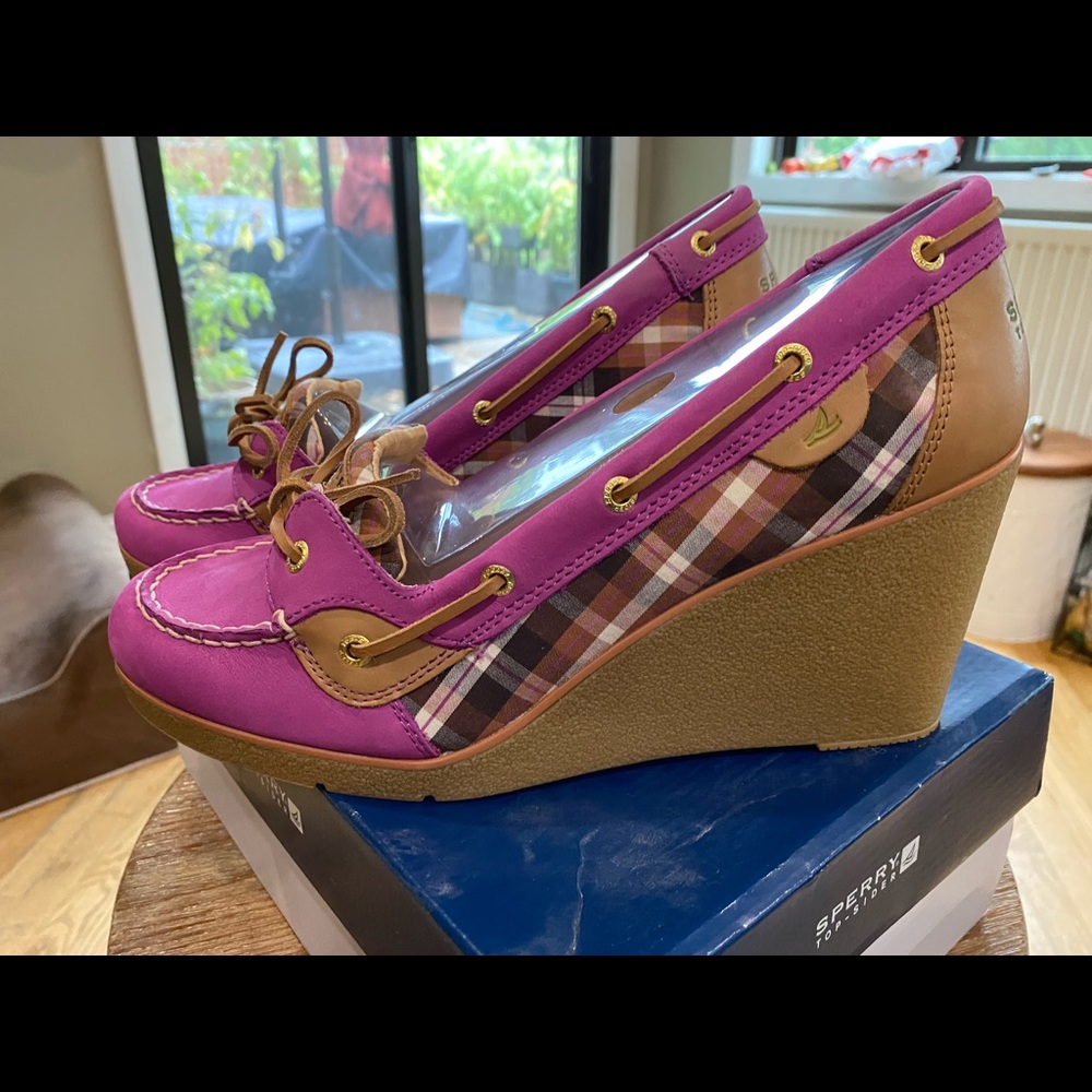 Sperry Top Sider boat shoe plaid Wedge